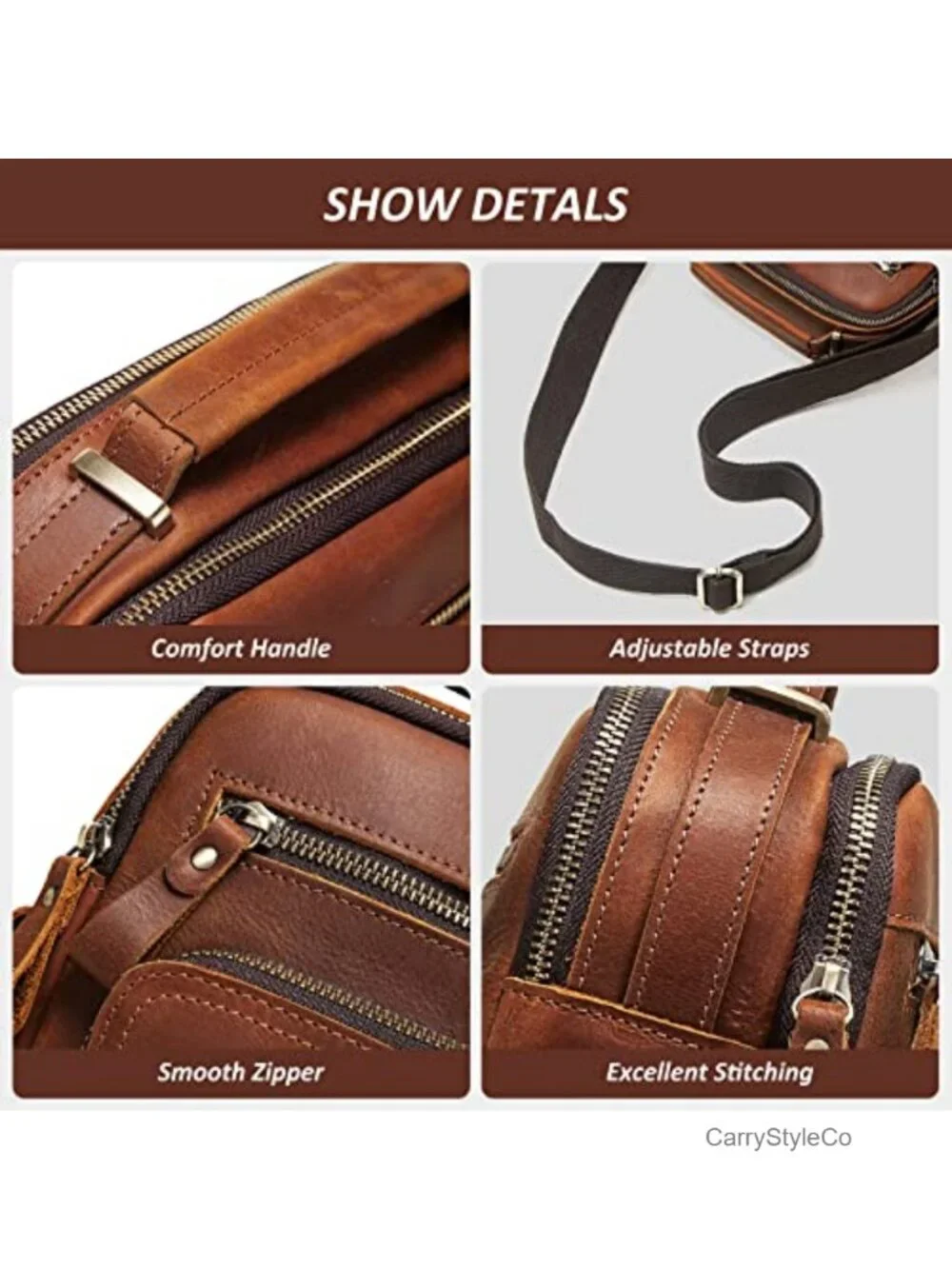 Genuine Leather Messenger Bag Crossbody Shoulder Bag with Adjustable Strap